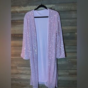 Light Pink Long Sequins Duster Cardigan Kimono Women’s Size Medium NWOT